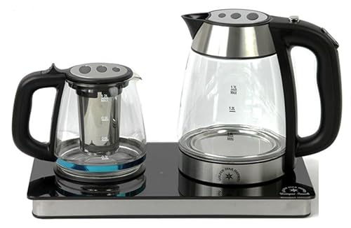 Electric Cordless Samovar with Glass Kettle and Tea Pot, Smart Keep-Warm Feature, and 360-Degree Rotating Base