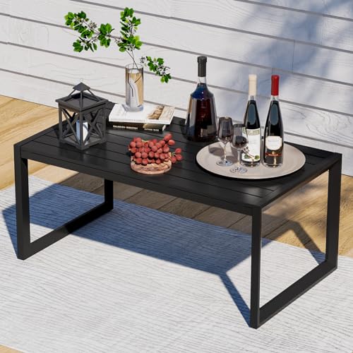 Black Square Aluminum Outdoor Coffee Table with Adjustable Feet and Modern Design – Ideal for Balcony, Garden, or Poolside