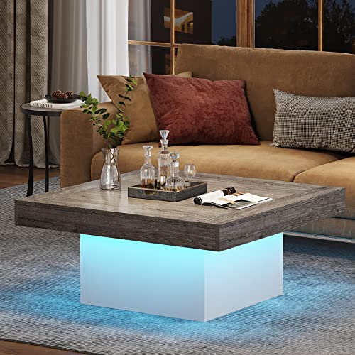 Rustic Square LED Coffee Table with Adjustable Lights – Engineered Wood with Sturdy Frame and Waterproof Surface