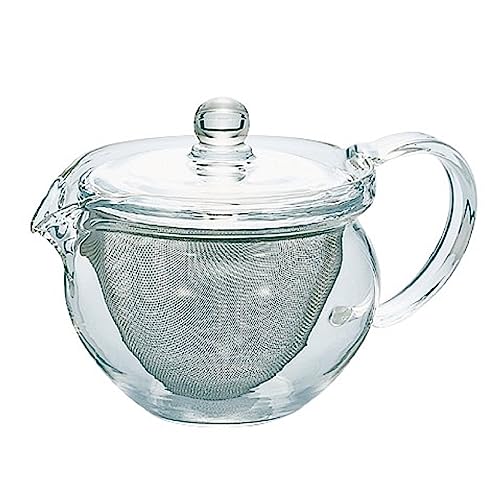 Hario ChaCha Kyusu 'Maru' 300ml Tea Pot – Heatproof Glass with Large Strainer, Dishwasher Safe