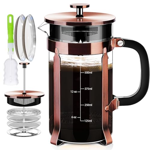 21oz French Press Coffee Maker with 4-Level Filter System and Heat-Resistant Borosilicate Glass – Ideal for Home and Outdoor Brewing