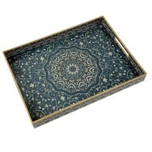 Large Decorative Plastic Serving Tray with Handles – 16" x 12", Ideal for Coffee Table and Ottoman Use, Elegant and Easy to Clean