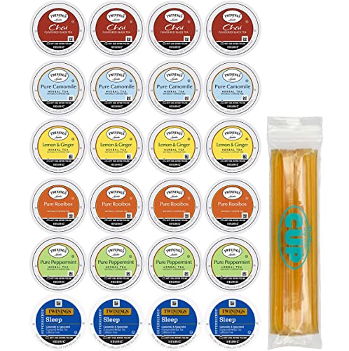 Twinings Tea K-Cup Assortment Pack with By The Cup Honey Sticks – Herbal & Black Teas, 24 Count Sampler