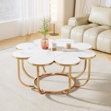 Tribesigns Flower-Shaped Coffee Table with Faux Marble Top and Gold Metal Frame - Modern Elegance for Living Rooms