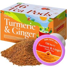 Gya Tea Co Turmeric Ginger Tea Pods – Herbal, caffeine-free K-Cup pods for Keurig offering a soothing blend of turmeric and ginger, perfect for digestion and wellness