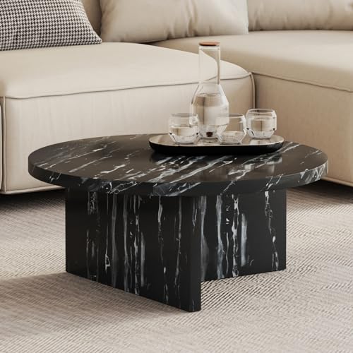 Modern Round Faux Marble Coffee Table – Stylish 31.4 Inch Table for Living Room and Office