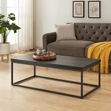 CENSI Black Marble Coffee Table with Heavy-Duty Metal Frame and Extra Thick Wood Top, Modern Industrial Style, 47-inch Rectangle