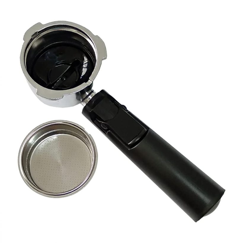 51mm bottomless portafilter with stainless steel filter basket and black ABS handle, compatible with Homix espresso machines