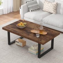 IBF Rustic Coffee Table - 39 Inch Industrial Wooden Coffee Table with Metal Legs for Living Room and Bedroom