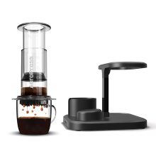 AeroPress Clear Coffee Maker Bundle - 3-in-1 French Press, Pourover & Espresso-Style Brewer with Organizer Stand for Smooth Coffee