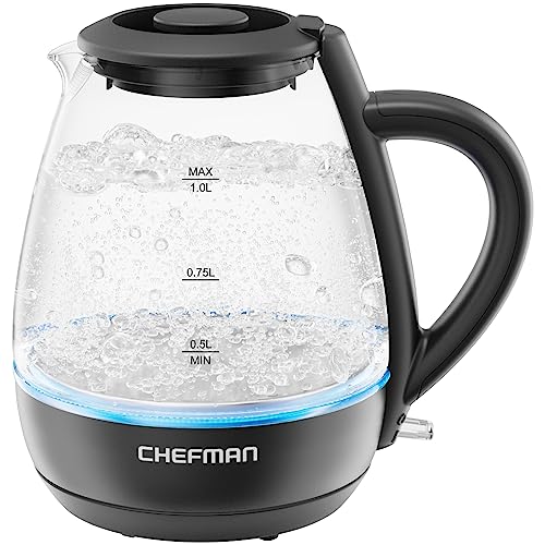 Chefman 1L Electric Kettle with LED Lights and Removable Lid - Fast Boiling, Cordless, and Safe for Everyday Use.