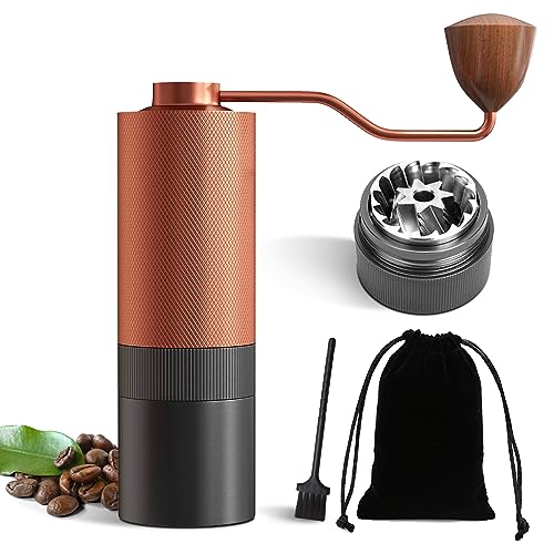 DiseZeit-Z3PRO manual coffee grinder in space gray-orange with stainless steel burr, perfect for espresso and travel.