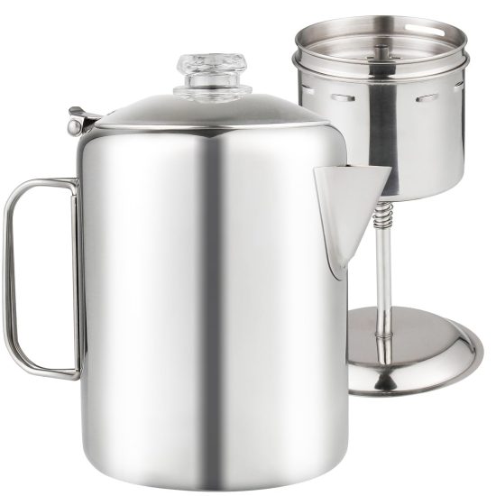 APOXCON Stainless Steel Percolator Coffee Pot with Glass Knob – 8-Cup Portable Campfire and Stovetop Coffee Maker for Outdoor and Home Brewing