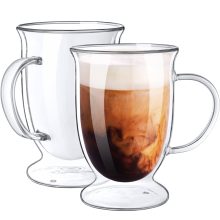 Bivvclaz 2-Pack 16 oz Double Wall Glass Coffee Mugs – Large insulated clear borosilicate mugs with unique hole design, perfect for hot and cold beverages, microwave safe