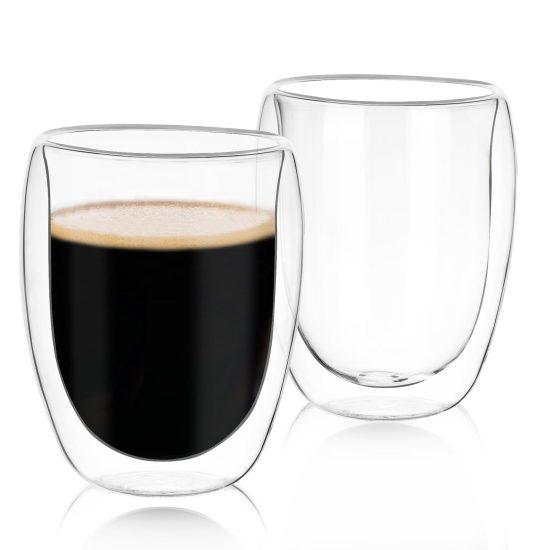 Moretoes 12oz Double Walled Glass Coffee Mugs – Clear Insulated Mugs for Hot and Cold Beverages, Set of 2