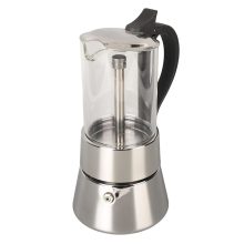 HUAOSN Crystal Glass Top Moka Pot – Stainless Steel Cuban Coffee Percolator for Gas and Electric Stovetops with 4-Cup Capacity