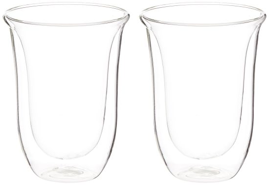 De'Longhi Double Walled Thermo Latte Glasses, Set of 2 - Clear 7.5oz Glasses for Hot and Cold Drinks