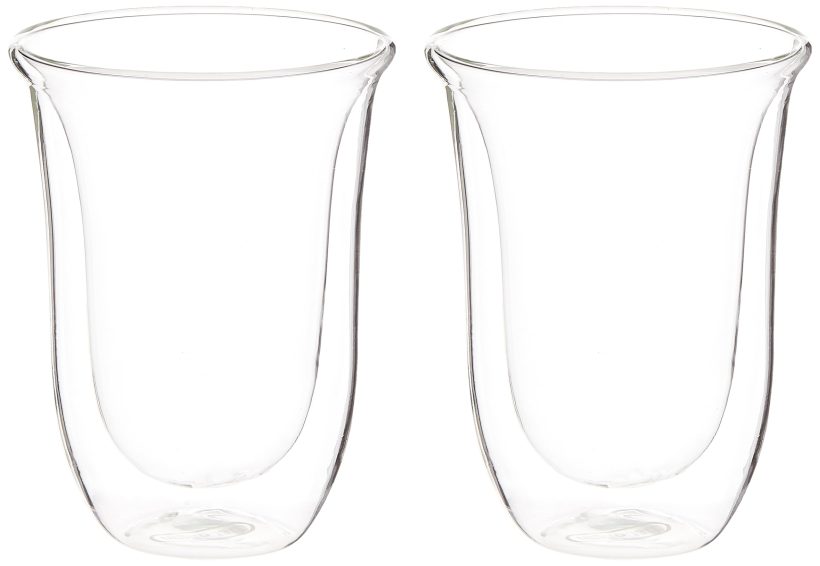 De'Longhi Double Walled Thermo Latte Glasses, Set of 2 - Clear 7.5oz Glasses for Hot and Cold Drinks