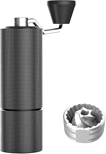 TIMEMORE C2 Manual Coffee Grinder with stainless steel burrs and a sleek gray design. Ideal for brewing espresso