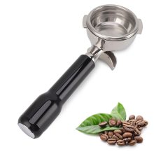 58mm bottomless portafilter with stainless steel filter basket and dual ear design, compatible with Nuova, E61, Rocket, and Rancilio espresso machines.