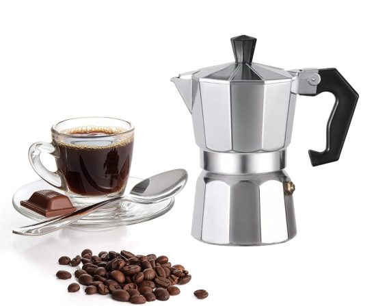 WOLEN 3-Cup Moka Pot - Silver Stovetop Espresso Maker for Italian Coffee and Home Brewing