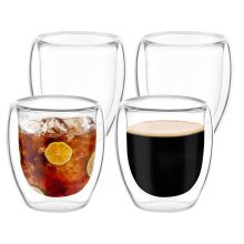 Set of 4 Moretoes 2oz Double-Walled Borosilicate Glass Espresso Mugs, Insulated and Transparent Design 