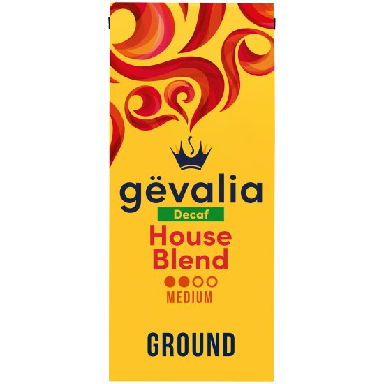 Gevalia House Blend Decaf Medium Roast Ground Coffee 12 oz Bag, 100% Arabica Beans, Resealable for Freshness