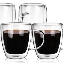 Moretoes 12oz Double-Walled Clear Coffee Mugs – Set of 4 Insulated Glass Cups for Hot and Cold Beverages