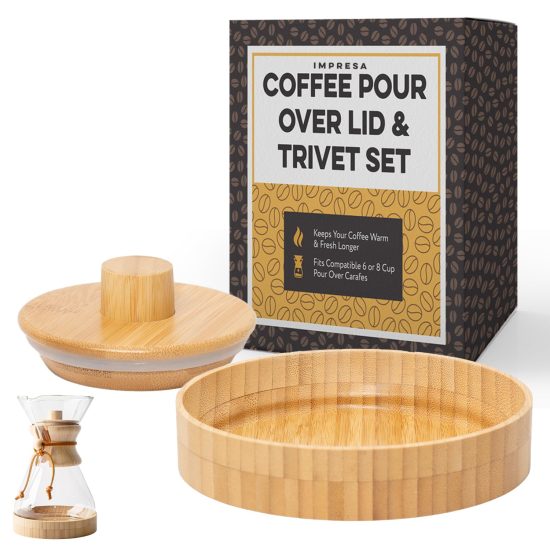 Coffee Pot Cover & Wooden Trivet Set for Chemex Carafe - Heat Retention and Protection for 6 & 8 Cup Coffee Makers