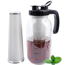 Cold Brew Coffee Maker Pitcher – 2 Quart Glass Jar with Spout Lid, Multi-Function Stainless Steel Filter, and Heavy-Duty Handle for Iced Tea and Coffee