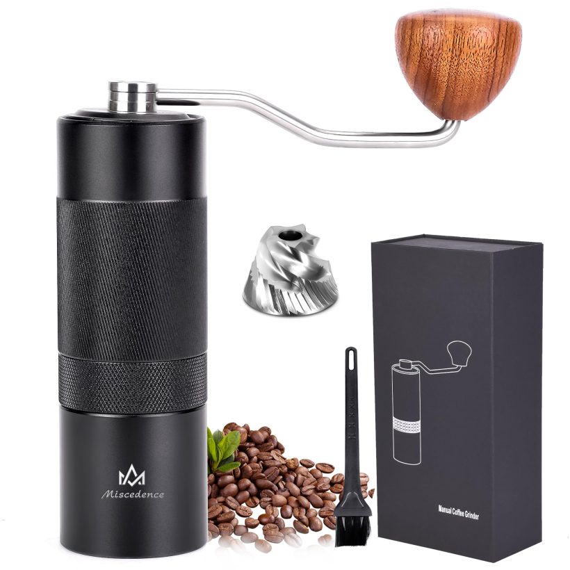 Miscedence Manual Coffee Grinder with Stainless Steel Burrs and Adjustable Settings, Portable Hand Crank Grinder for Home and Camping