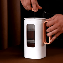 Aluminum double-valve stovetop espresso maker for rich, flavorful coffee, ideal for use on gas, electric, and camping stoves.