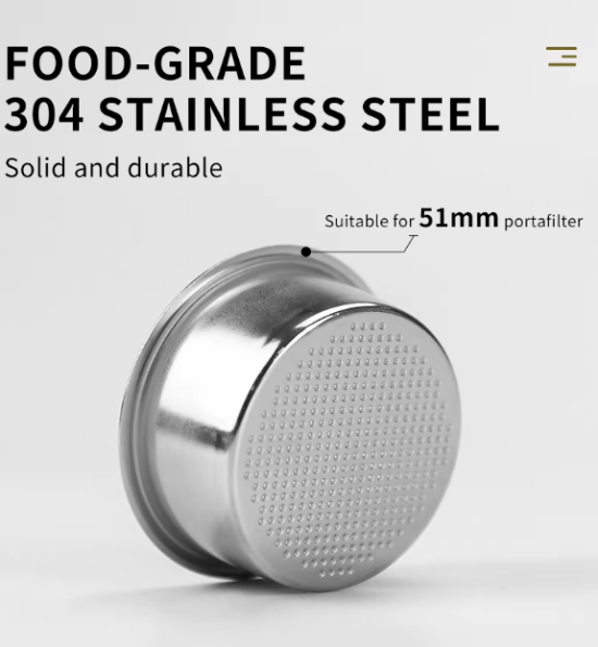 51MM Coffee Filter Basket for bottomless portafilters, made of durable stainless steel with a fine mesh design for optimal coffee extraction.