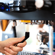 Ergonomically designed Coffee Dust Clean Brush with durable plastic bristles, perfect for cleaning espresso machines and keyboards efficiently.