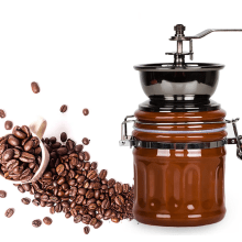 Manual coffee grinder with adjustable ceramic burr for French Press and espresso brewing. 